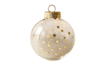 White Christmas Ornament with Golden Stars on Transparent Background