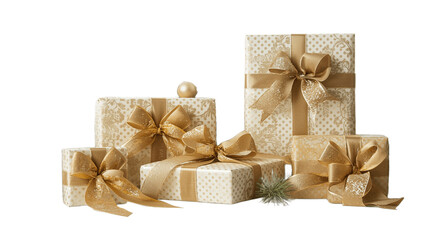 
Luxury Gift Boxes with Golden Ribbons on Transparent Background