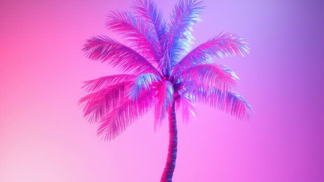 Vibrant neon palm tree against a gradient pink and purple background