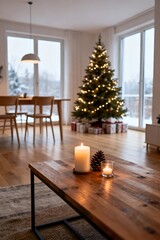 Warm Winter Living Space with Christmas Decorations