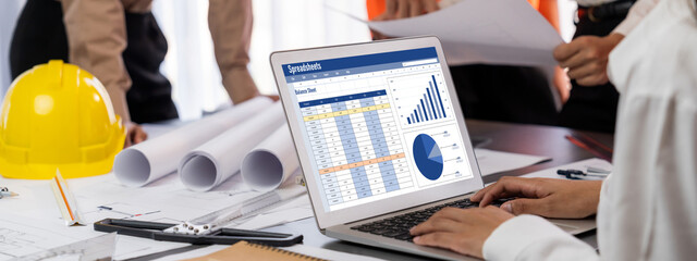 Spreadsheet document information financial startup concept. data and graphs in spreadsheet documents for online analysis project dashboard accounting digital brisk