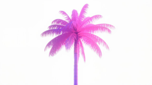 Vibrant pink and purple palm tree against a bright white background - Powered by Adobe