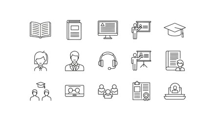 Set of education and online learning thin line vector icons. EPS Editable