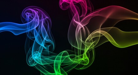 Obraz premium Colorful Smoke Swirls Abstract Background with Gradient Colors on Black