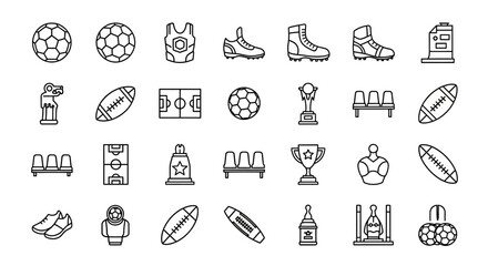 Thin line soccer and sports equipment icons set. EPS Editable