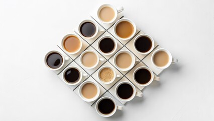 Coffee Cups Assortment Top View White Background