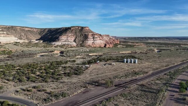 Aerial landscape of western red rock mountain scenery on historic route 66 in Lupton Arizona AZ