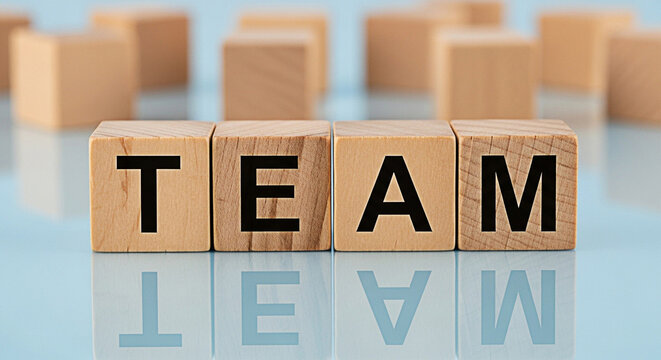 Team teamwork collaboration cooperation unity support partnership group success achievement goal strategy wooden blocks building together - Powered by Adobe