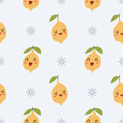 Seamless pattern with cute smiling lemons in Scandinavian style. Perfect for kids’ textiles, wrapping paper, spring designs, and cheerful summer prints.
