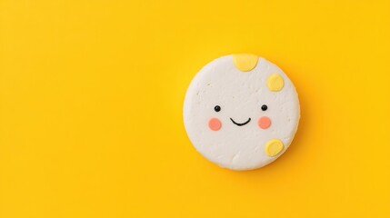 Cute smiling cookie with cheeks on yellow background