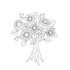 Blooming tree coloring page. Cute cartoons outline plant for coloring book for children, for adult. Monochrome stock vector illustration for web, for print