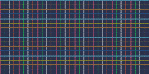 Seamless pattern with multicolored plaid texture on dark blue background