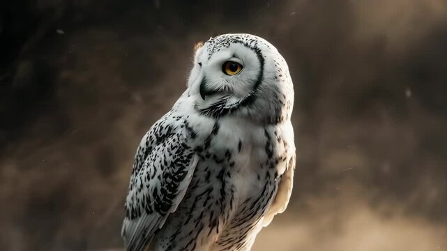 Snowy owl perched, observing the surroundings with keen eyes and attention 