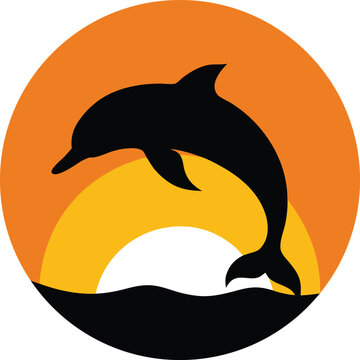 Silhouette of a dolphin jumping over waves at sunset isolated on white background isolated on transparent background