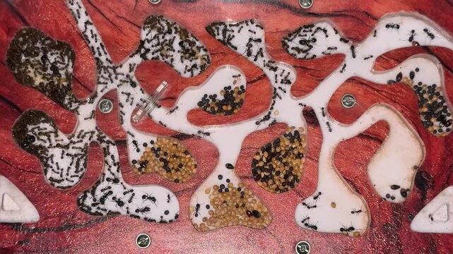  Ant Colony Inside Acrylic Formicarium with Seeds and Tunnels