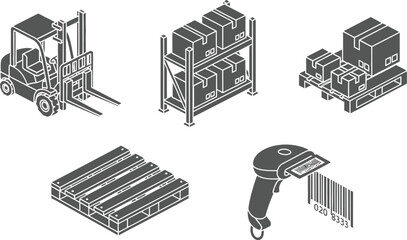 Industrial Warehouse and Logistics Operation Icons Vector Set