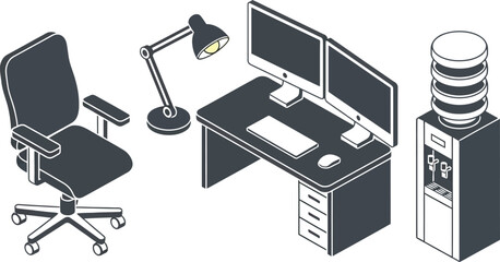 Office Workplace and Remote Work Setup Icons Vector Set