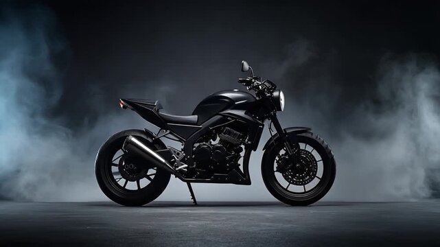 バイクの横姿が煙に包まれながら闇の中で浮かび上がるドラマチックな瞬間