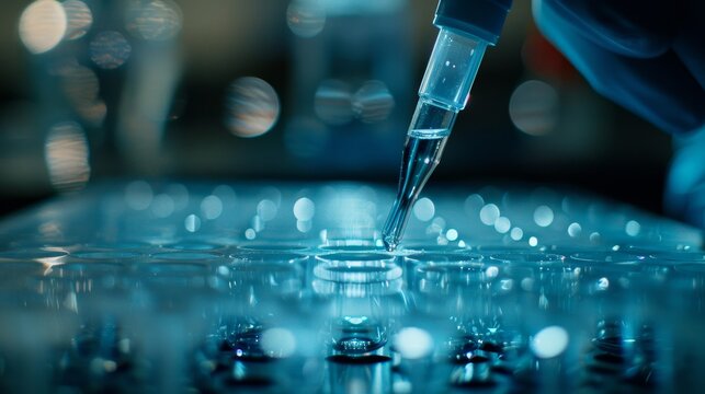 Scientist conducting experiments with auto pipette and eppendorf tubes to analyze product results