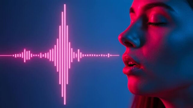 Voice Recognition Technology - A Womans Voice and Digital Waveform.