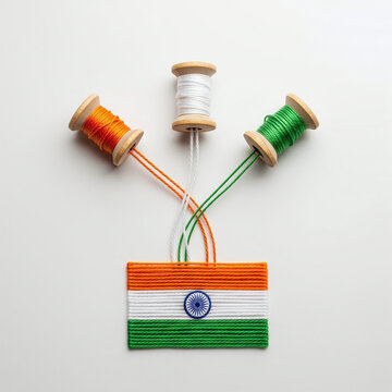 Tricolor Thread Art: Handcrafted India Flag with Spools of Thread