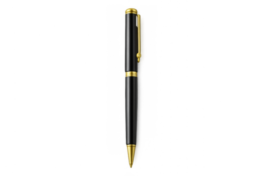 Black and gold ballpoint pen with transparent background