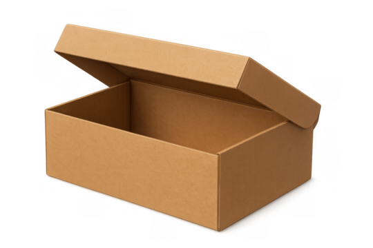 Brown cardboard box with open lid empty