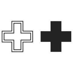 Obraz premium Two plus signs, one outlined and one solid black