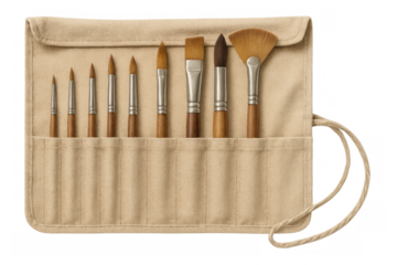 Artist paintbrushes set in canvas roll case
