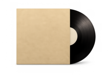 Black vinyl record peeking from blank brown sleeve
