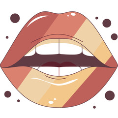 A close-up illustration of open lips with a gradient of warm colors and dark dots scattered around the mouth.