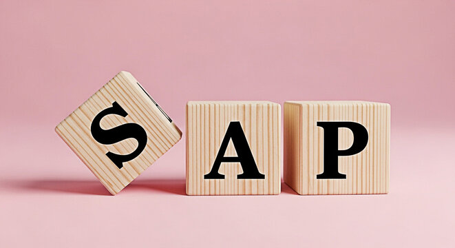 Wooden blocks spelling sap on a pink background create a simple yet visually appealing design for various creative and marketing projects