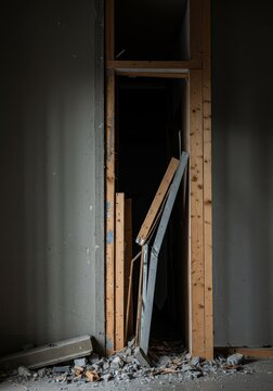 Visible evidence of a DIY project gone terribly wrong. A broken construction failure showing incompetence and wasted effort ,shame ,wrong ,mess