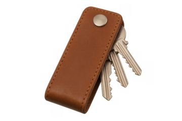 Leather key holder organizing house keys, transparent background