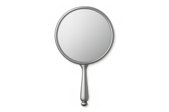 Hand mirror displaying reflection on transparent background