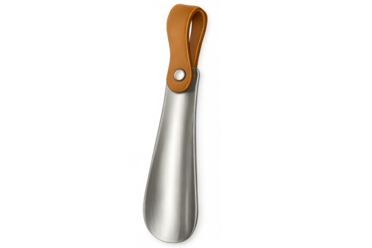 Metal shoe horn with leather handle accessory