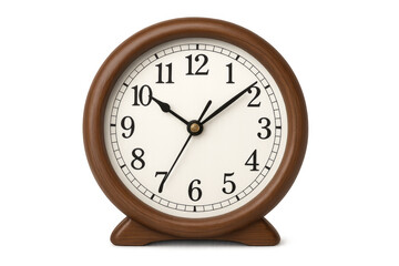 Round wood analog clock displaying time on transparent background