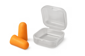 Orange foam earplugs with case for noise protection