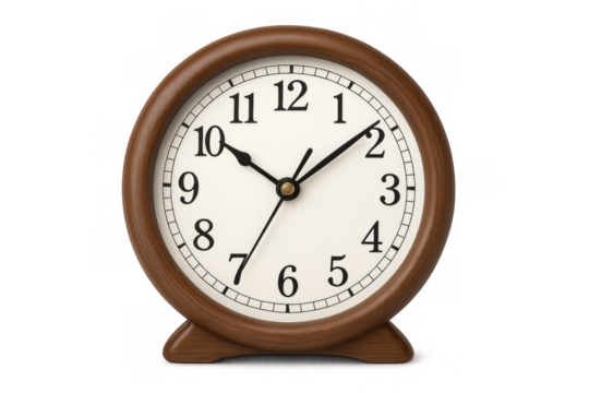 Round wood analog clock displaying time on transparent background - Powered by Adobe