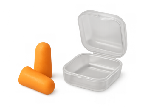 Orange foam earplugs with case for noise protection