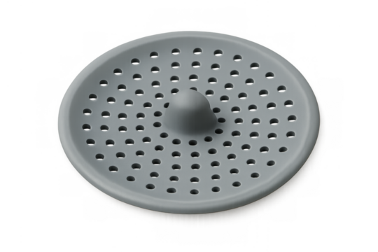 Gray silicone sink drain stopper catching hair