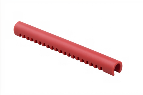 Red plastic cable organizer sleeve with ridged grip