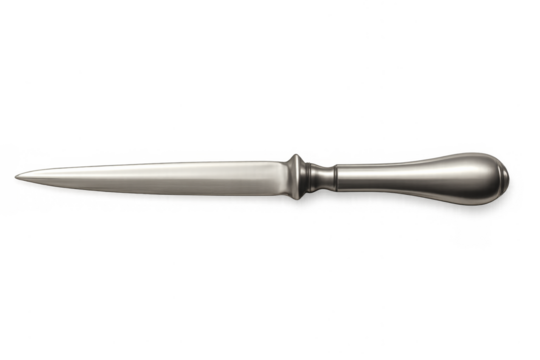 Elegant metal letter opener tool on transparent background