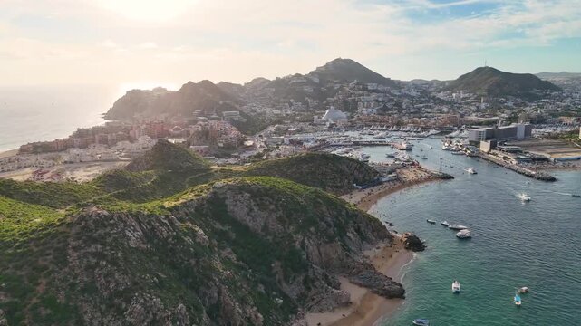 Cabo San Lucas Mexico Mountain El Arco Cityscape Urban Buildings Beach Sunset