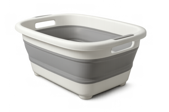 Collapsible plastic laundry basket for space-saving household storage