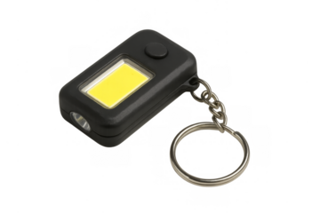 Portable black led mini flashlight keychain on transparent background