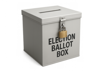 Election ballot box with security lock on transparent background
