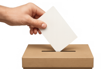 Hand casting vote into ballot box, politics concept