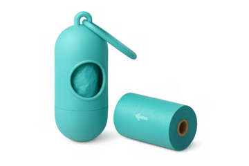 Teal pet waste bag dispenser with roll of bags