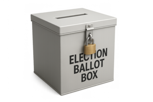 Election ballot box with security lock on transparent background